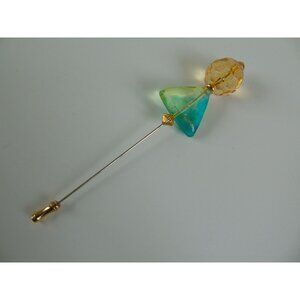 Vtg 1980's Fashion Stick Pin Gold Turquoise Geometric Shape Handmade Gold Cap